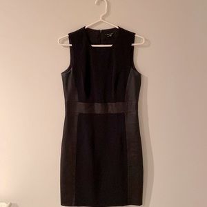 Theory Black Leather Trimmed Mini Dress